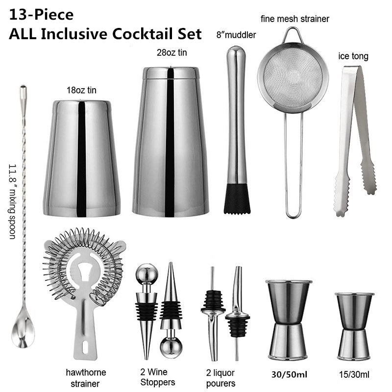 Boston Shaker Set - 13 قطعة/المجموعة مخلوط من الفولاذ المقاوم