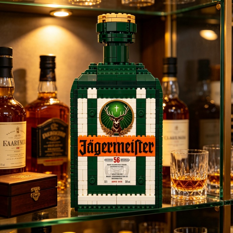 Home Bar Set - نموذج مكعبات بناء زجاجة مشروب ياجرمايستر